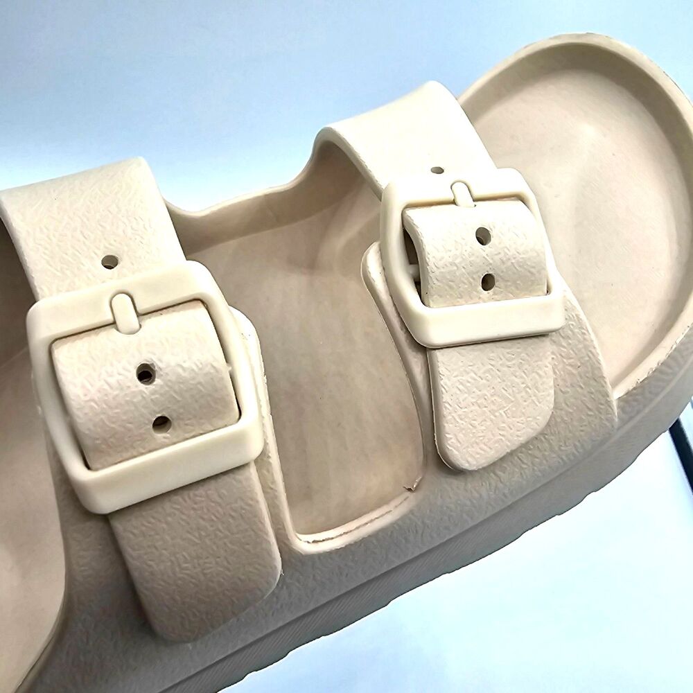 Women’s Cream Double Buckle Slides Size 39/8.5 Minimalist Comfort - Picture 8 of 11